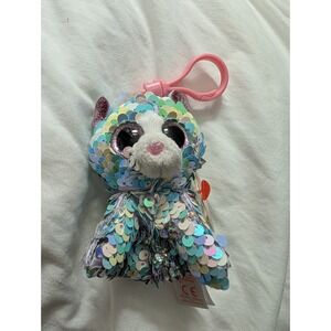 TY Beanie Baby Whimsy the Cat Flippables Keychain Backpack Clip Iridescent Color